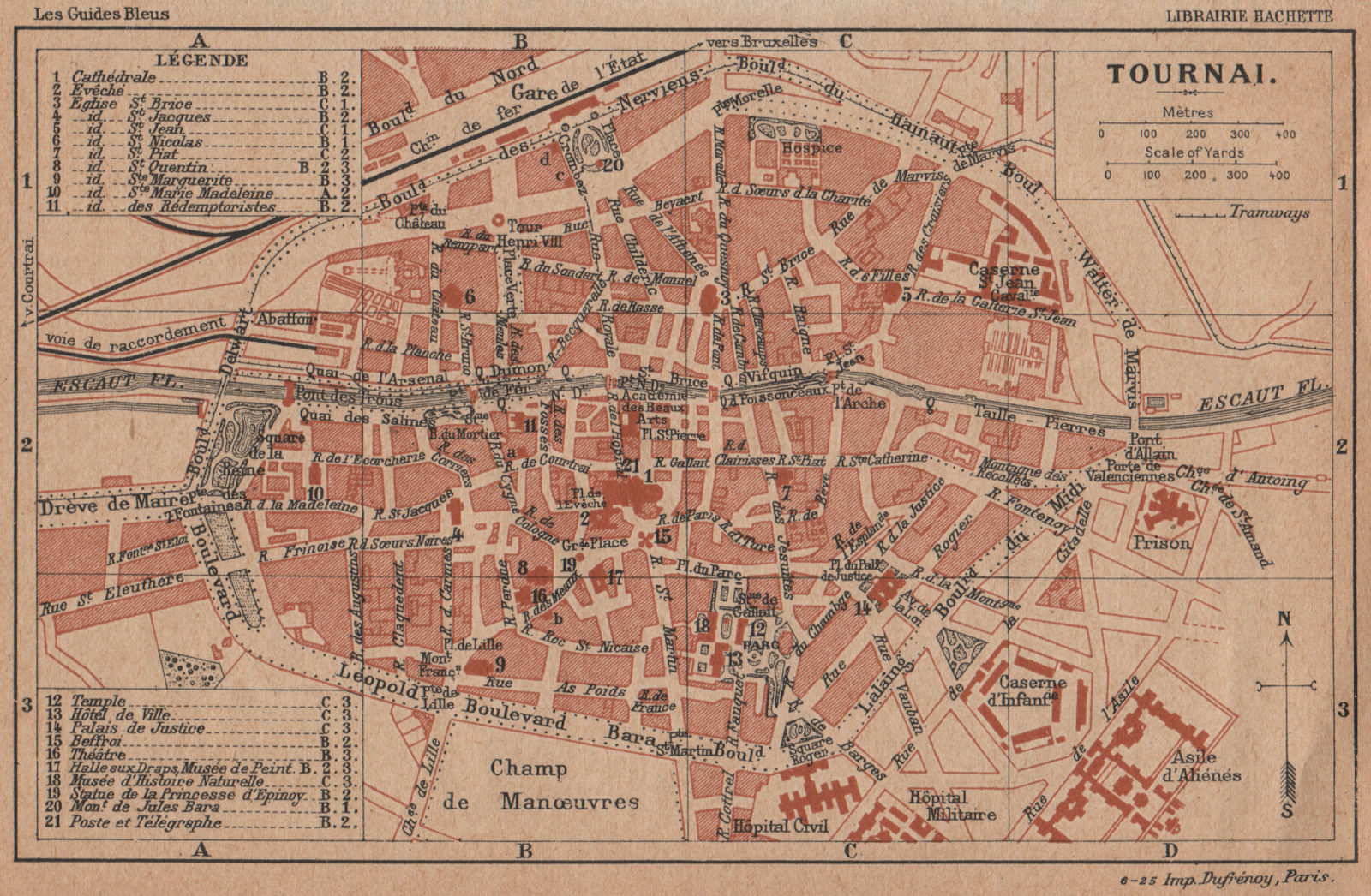 TOURNAI. Vintage town city map plan de la ville. Belgium 1920 old antique